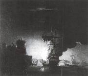 A ship on fire at night, Monamy, Peter